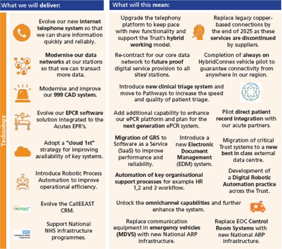 Table outlining what we will deliver and what this will mean in terms of digital strategic planning