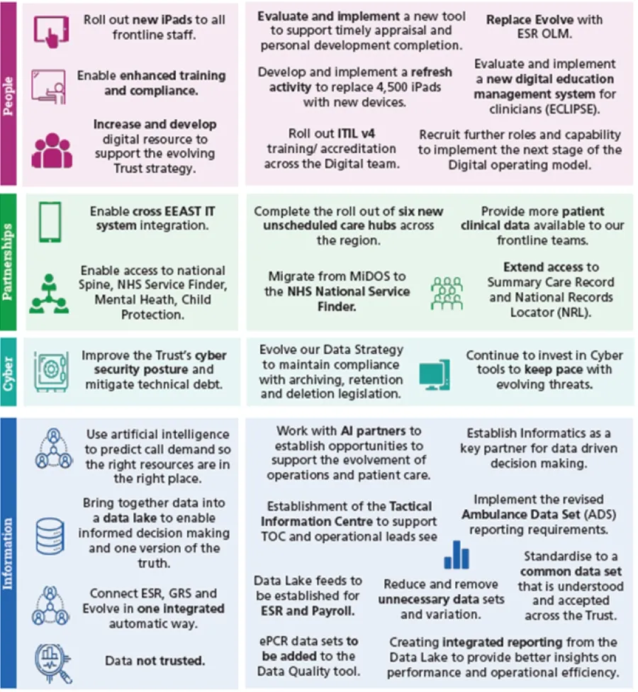 Table outlining what we will deliver and what this will mean in terms of digital strategic planning