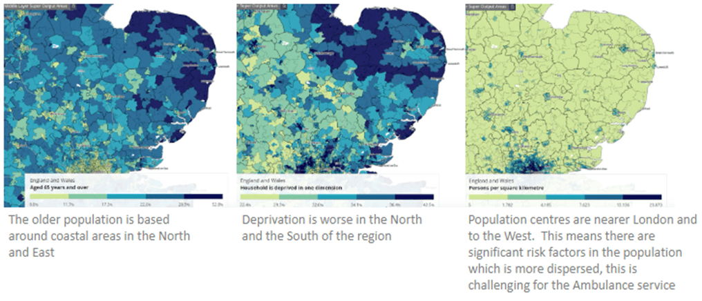 Deprivation and age population maps of the east of England.png