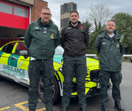 Volunteer emergency responders Tom, Ben and Andrew with the new vehicle at Shefford fire station