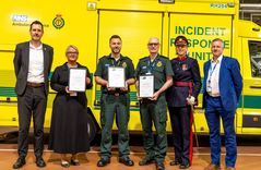 Six people stand together to celebrate EEAST achieving the British Dyslexia Association’s Gold Dyslexia Friendly Workplace Quality Mark. Pictured are Darren Meads, Marika Stephenson, Justin Honey-Jones, Simon Chase, Liz Green and Steven Course.