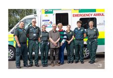 Francis and Tanya Woodroffe are reunited with the East of England Ambulance Service staff who helped save Francis’s life following a cardiac arrest. Pictured (left to right): Adrian Sands, David Chaplin, Clare D Osborne, Francis and Tanya Woodroffe, Charlotte Harding, Edward Dodd and Anna-Michelle Miller