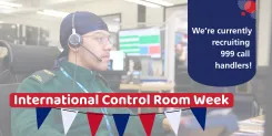 Someone in green uniform wearing a headset in an ambulance 999 call centre.