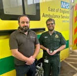 Staff in front of an ambulance as part of the Measuring Air Pollution from Ambulances (MAPA) study