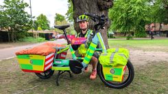 Norwich Cycle Response Paramedic, Matthew Hipperson with e-bike