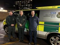 Daniel Bloyce, EEAST Paramedic, Claire Fuller, EEAST Mental Health Advanced Practitioner, and Glenn Pearson-Moase, EPUT Mental Health Nurse stood in front of response car
