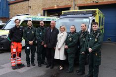 Danny Harding with ambulance crews outside Watford ambulance station