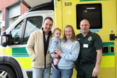 Tim Rowson, Baby Cecilia, Alex Rowson and EEAST paramedic Mike Sage